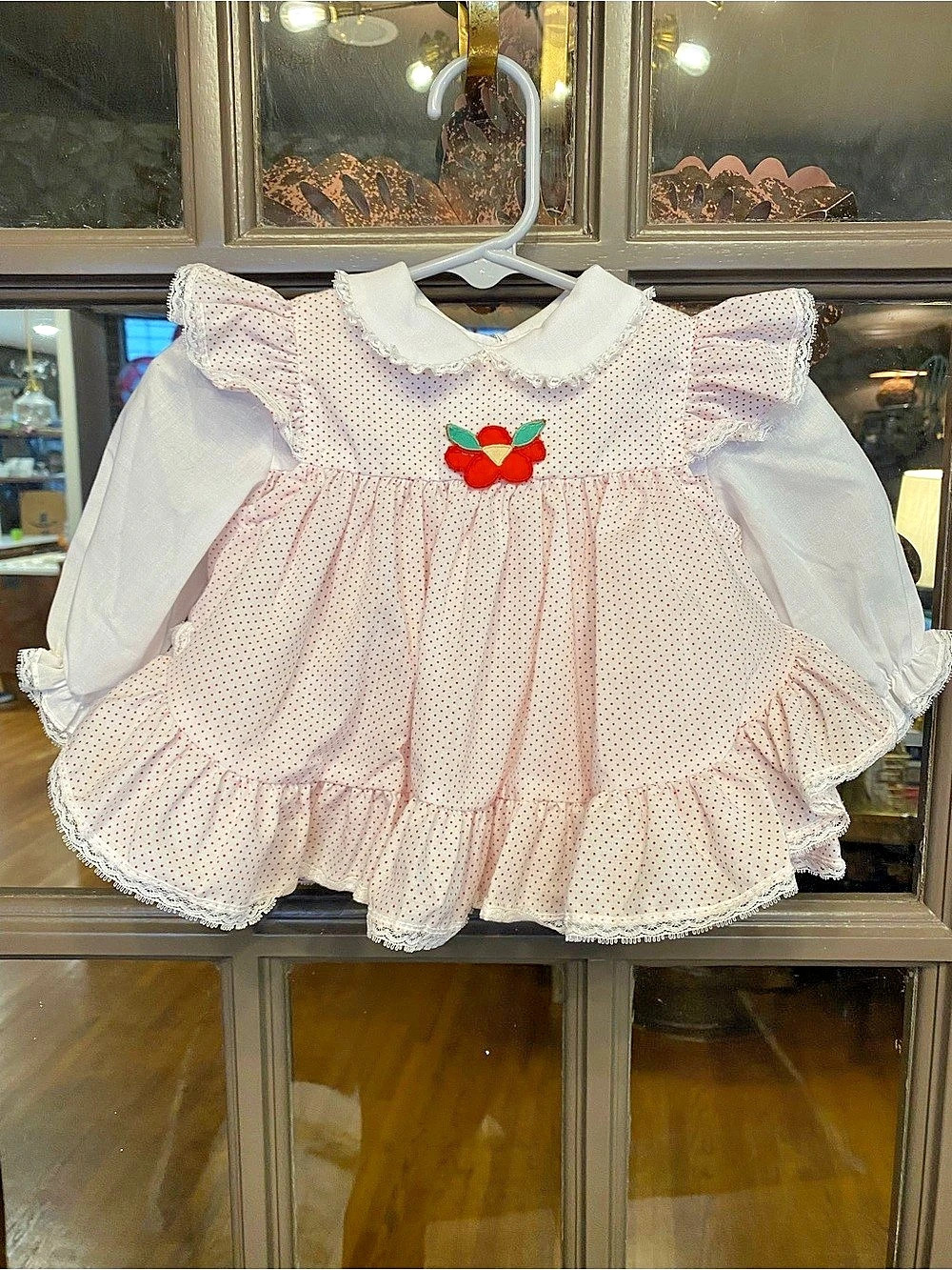 Vintage Nannette Baby Girl Red Polka Dot Lace Dress Applique